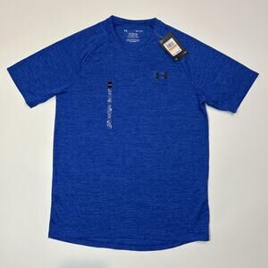 Under Armour Mens Shirt Size Small Blue Tech Tee V Neck Logo Activewear